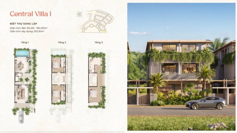 Cho thuê biệt thự Central Villa 1 – Hướng Đông Nam, gần quảng trường, vị trí trung tâm